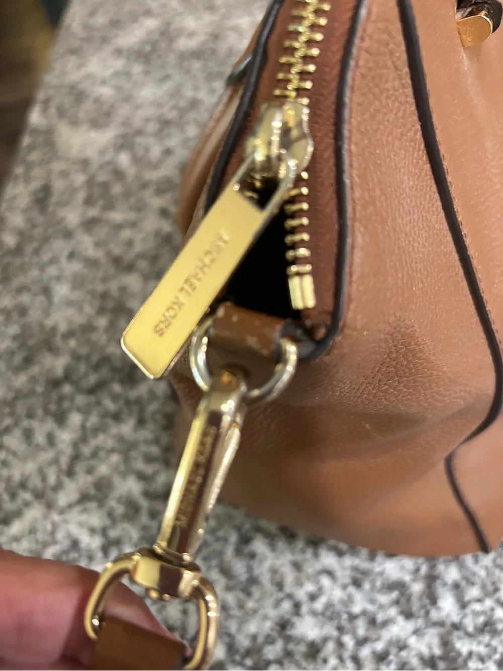 Michael Kors Cognac Pebbled Leather Satchel with Gold Hardware